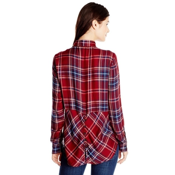 Lucky Brand Bungalow Plaid Red Blue and White Button Down Shirt back Vent Size L - Picture 3 of 8